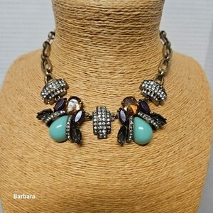 Teal and Crystal Honeybee Collar Necklace